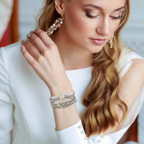 Leopard Leather Wrap Bracelet Women Boho Multi-Layer Pearl Crystal Jewelry - Picture 3 of 7